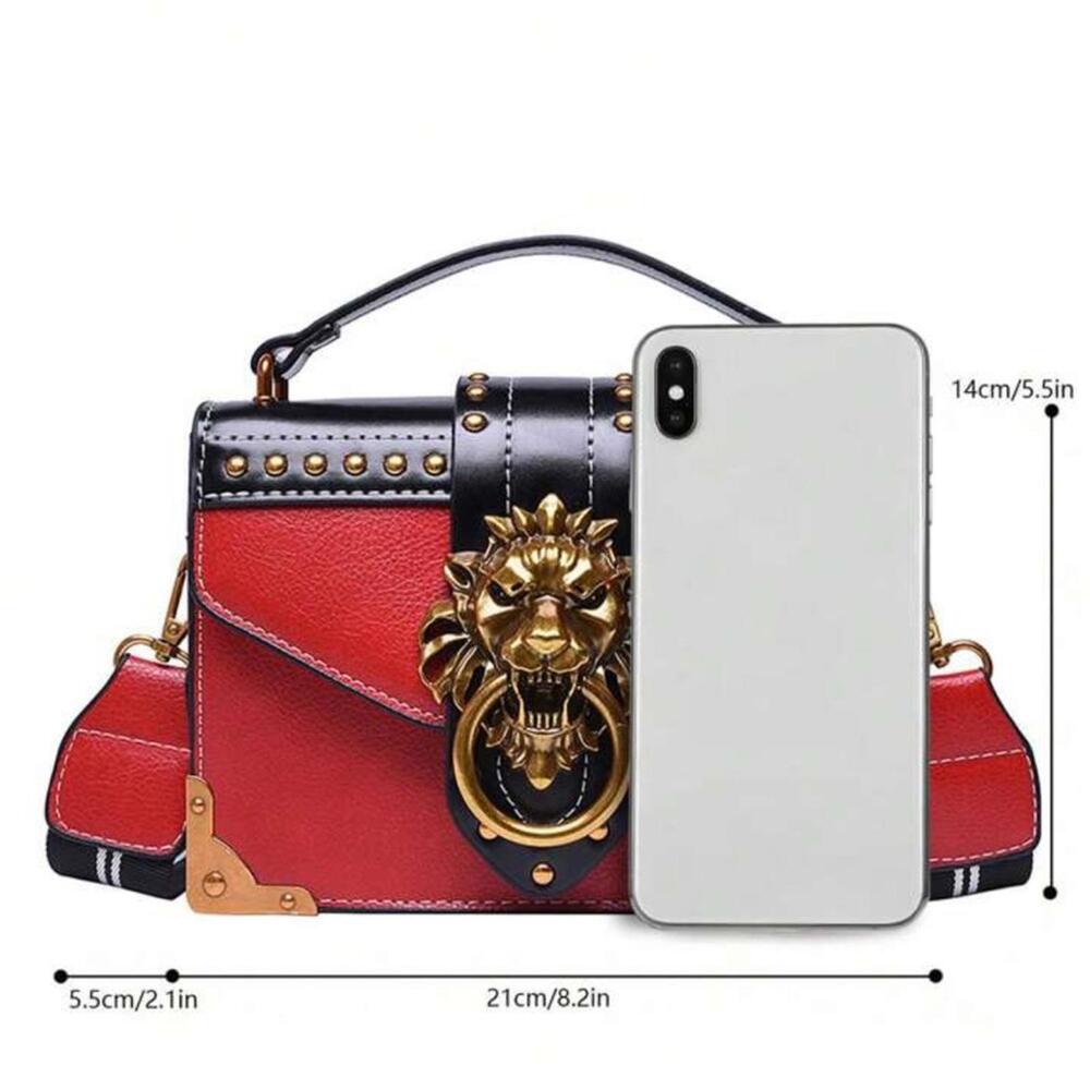 Stylish Red and Black Handbag with Gold Accents - Picture 5 of 6